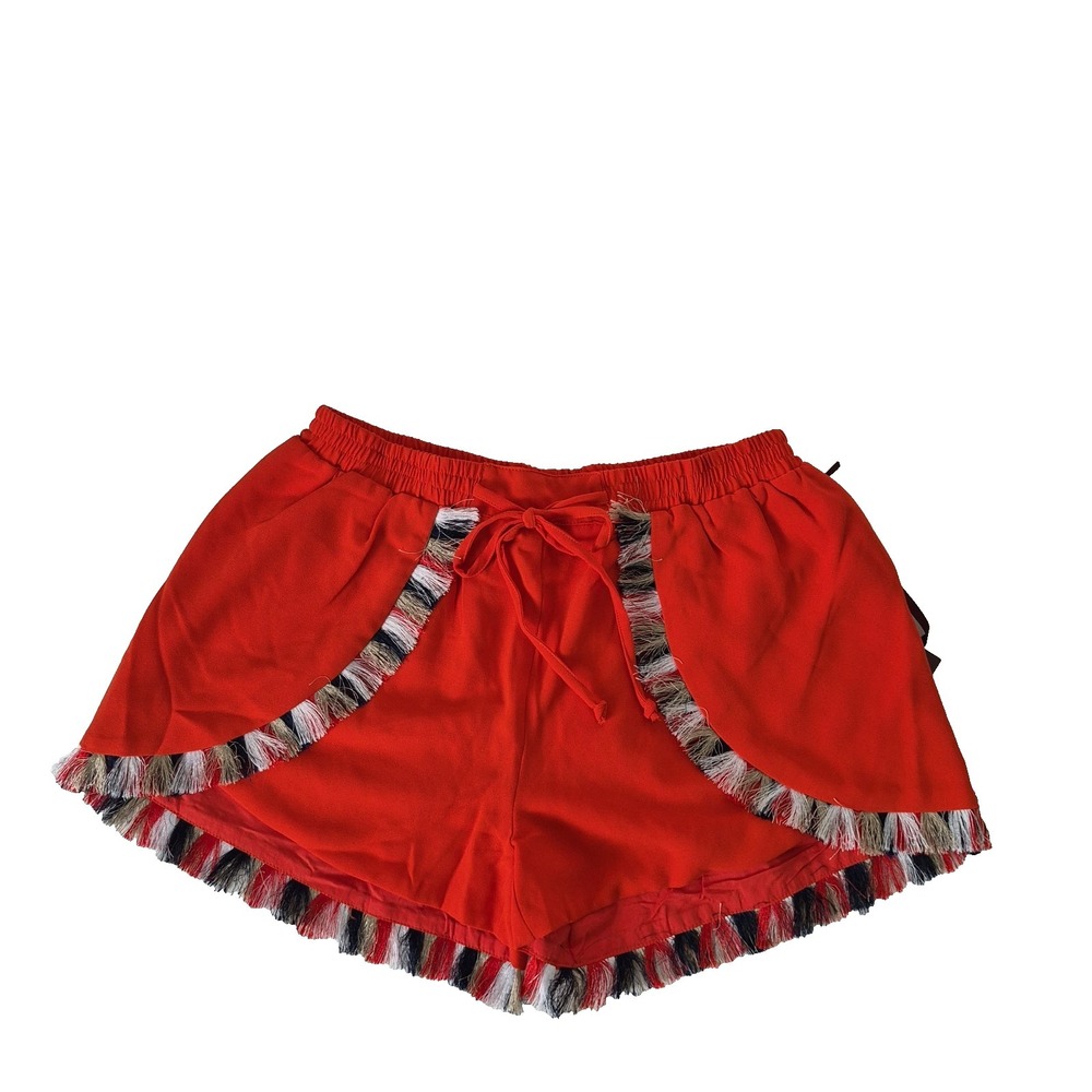 Anthropologie Choe Oliver Shorts Womens S Red Drawstring Elastic Fringe NEW